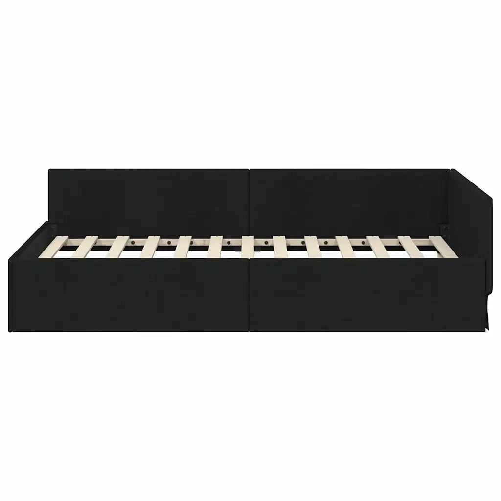 Cornice del letto ad angolo Nero 90 cm x 190 cm Tessuto