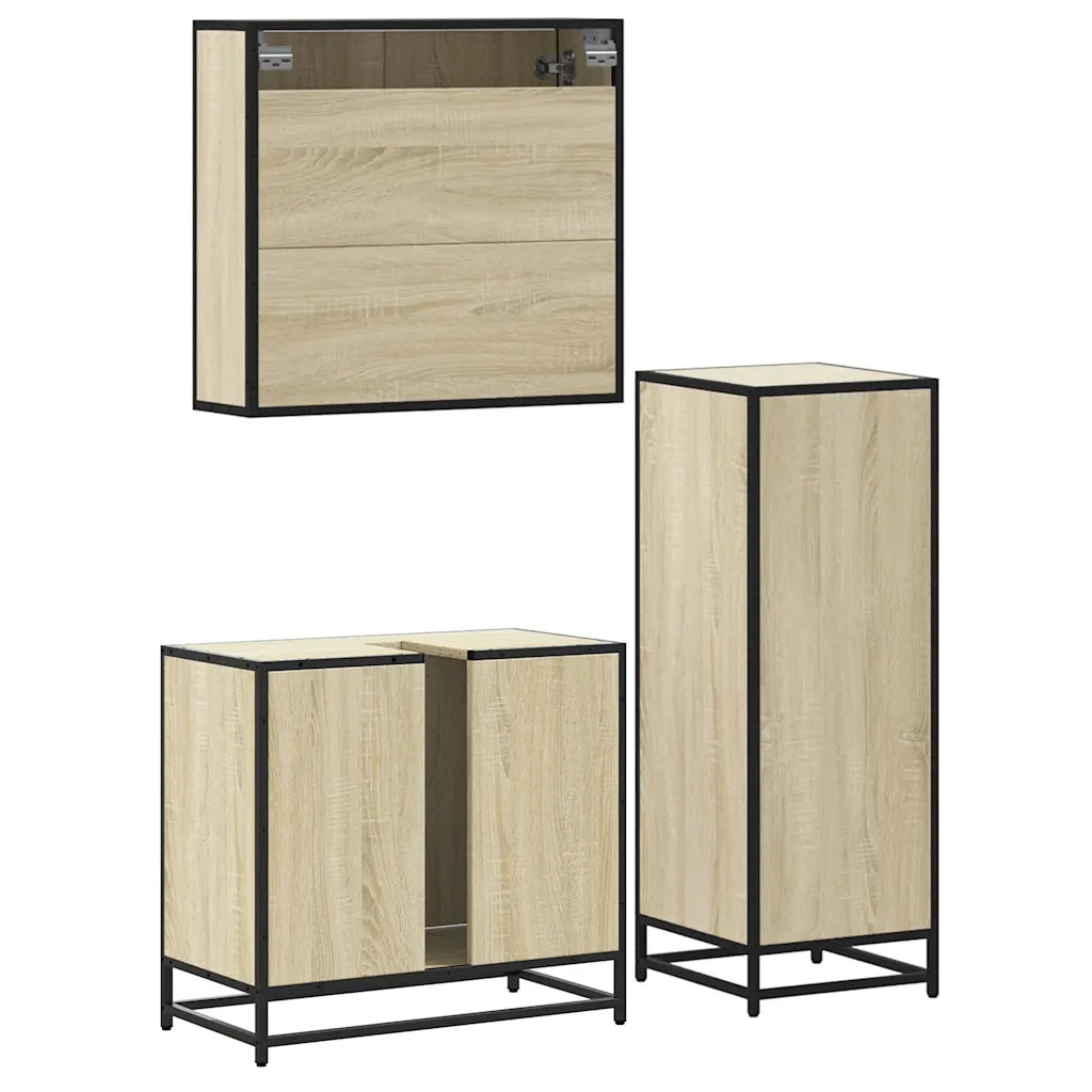 Set Mobili da Bagno 3 pz Rovere Sonoma in Legno Multistrato