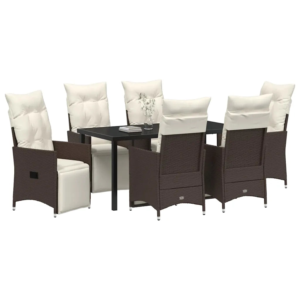 Set da Pranzo per Giardino con cuscino 7 pcs Marrone polyrattan