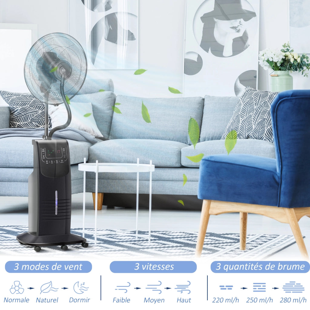 Ventilatore con Nebulizzatore 90 W ¨C zephmum ¨C Nero, Ruote, Telecomando, Timer, Oscillazione