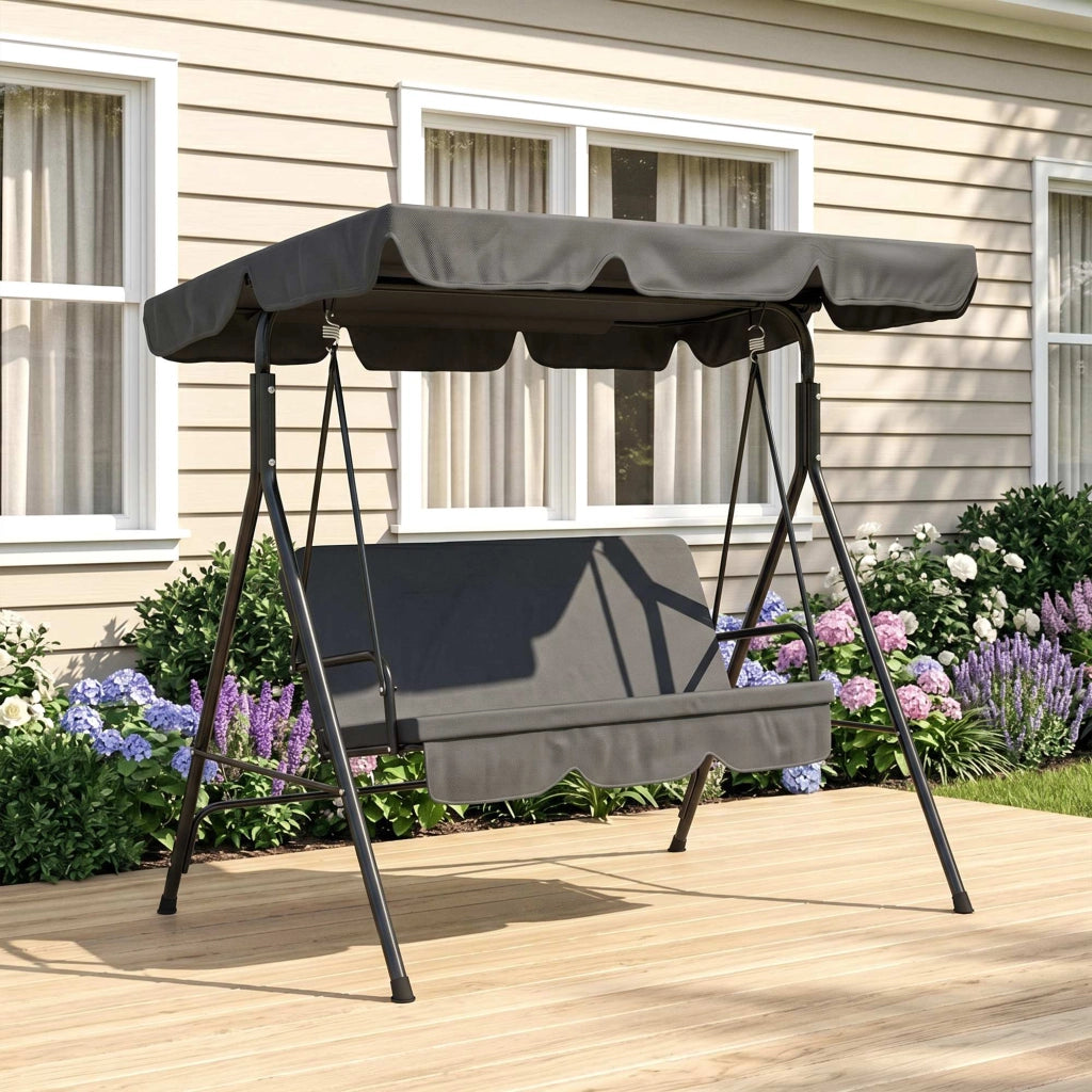 Veranda passeggiata sdraio da giardino con suola impermeabile 172 cm x 110 cm x 153 cm nera