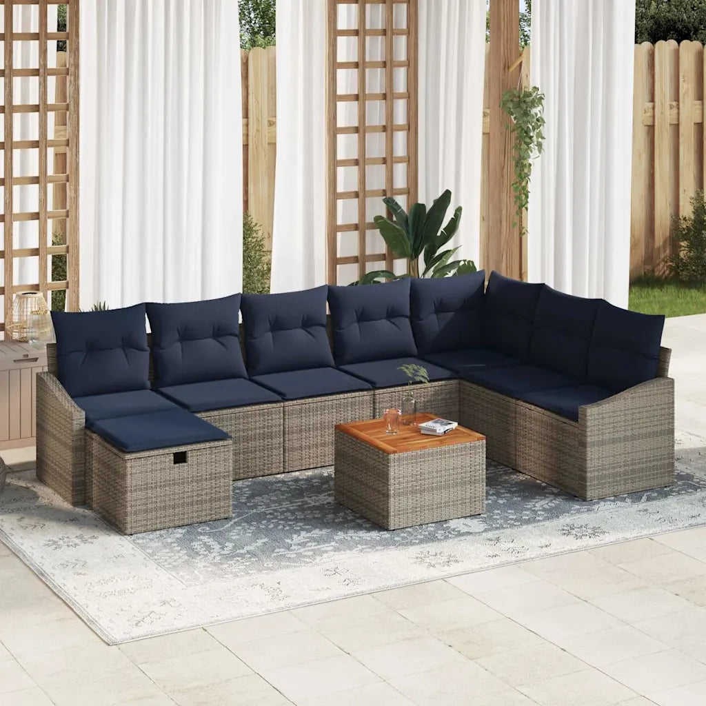 Set Divano da Giardino con cuscino 9 pcs Grigio Poly Rattan 3360916