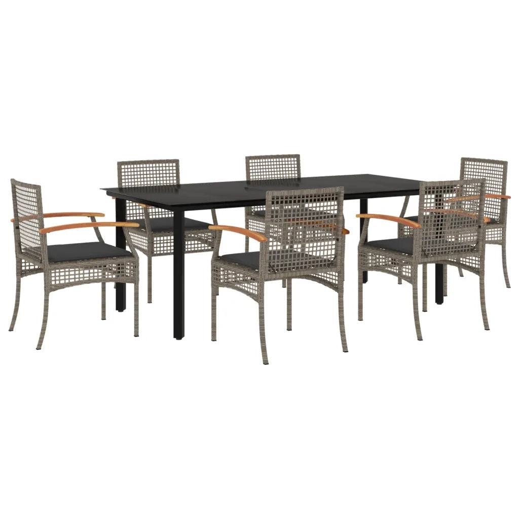 Set da Pranzo da Giardino 7 pz con Cuscini in Polyrattan Grigio