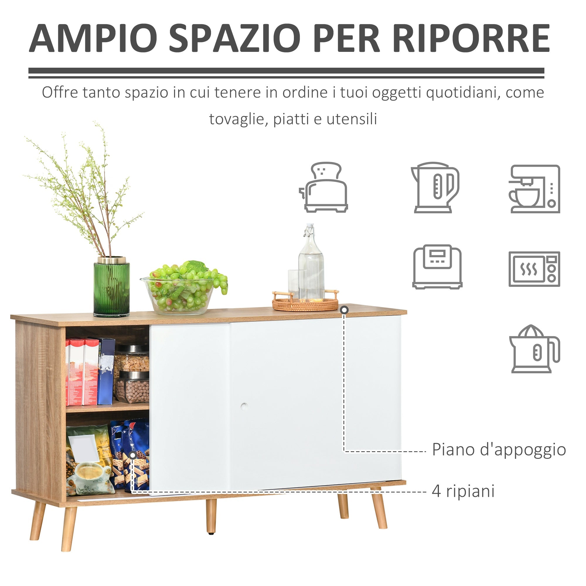 Mobile 2 Ante Scorrevoli 130x40x74,5 cm in Legno Rovere e Bianco