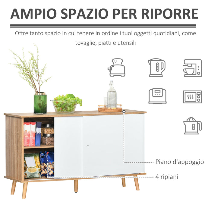 Mobile 2 Ante Scorrevoli 130x40x74,5 cm in Legno Rovere e Bianco