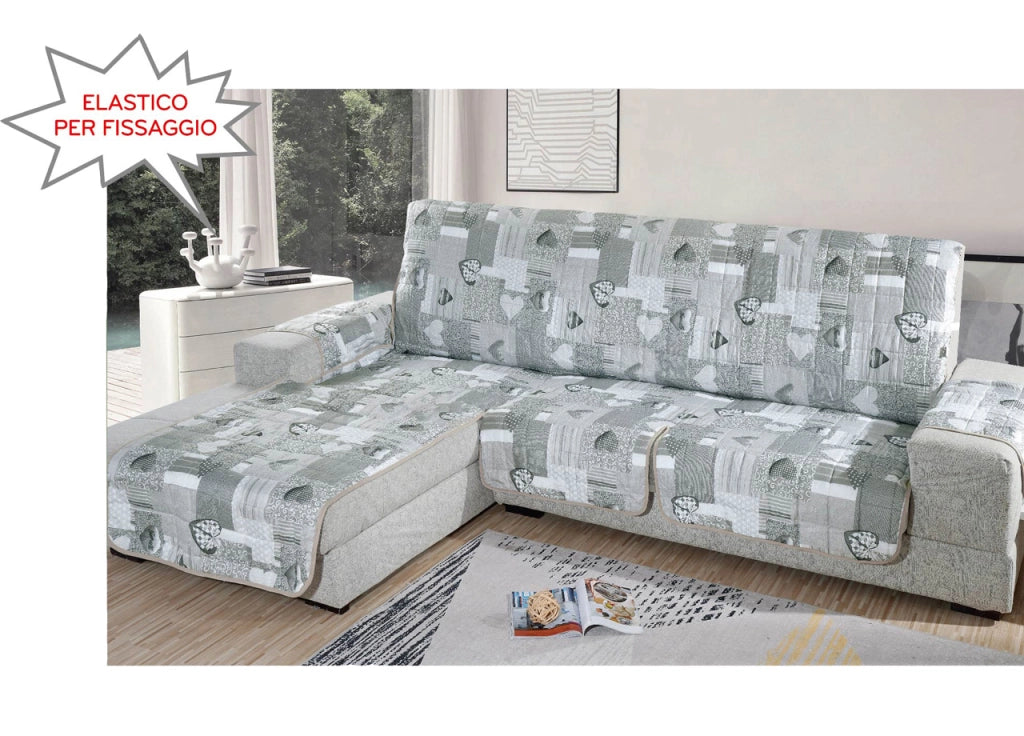 Copridivano Con Penisola Trapuntato Modello Kino Colore Grigio - 240 cm - Grigio