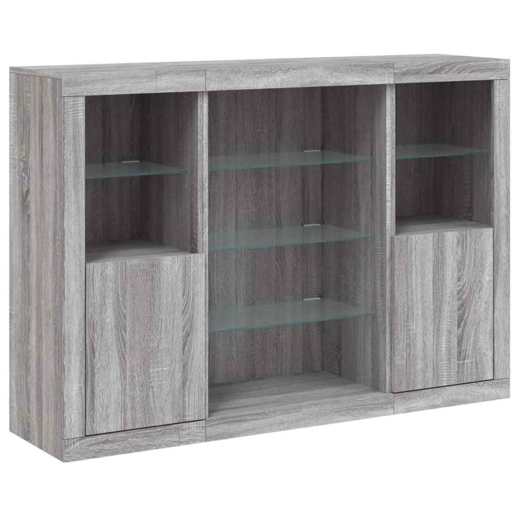 Buffet credenza cassettiera armadio mobile contenitore organizer per cucina soggiorno salotto con luci a LED 3 pezzi legno ingegnerizzato Sonoma grigio 02_0037235