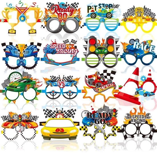 Decorazioni da Festa a Tema di Corse Automobilistiche - 32 Pezzi - Montature da Occhiali in Carta - Accessori per Fotobooth - Stili Innovativi - Disegno Arguto - Articoli da Festa