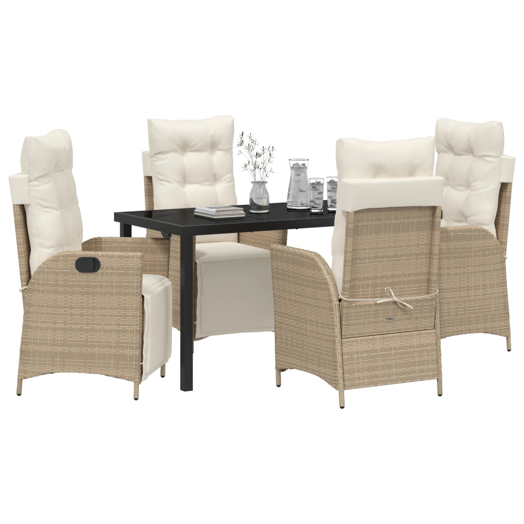 Set da Pranzo Giardino 5 Pezzi Beige Rattan PE