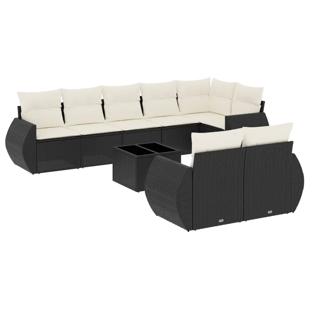 Set Divani da Giardino 9 pz con Cuscini Nero in Polyrattan