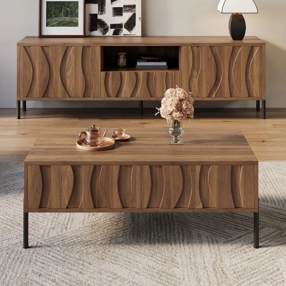 Tavolino e Porta TV in Legno Massello con Set Contenitore ¨C MINIMAL ¨C Design Naturale per Salotto