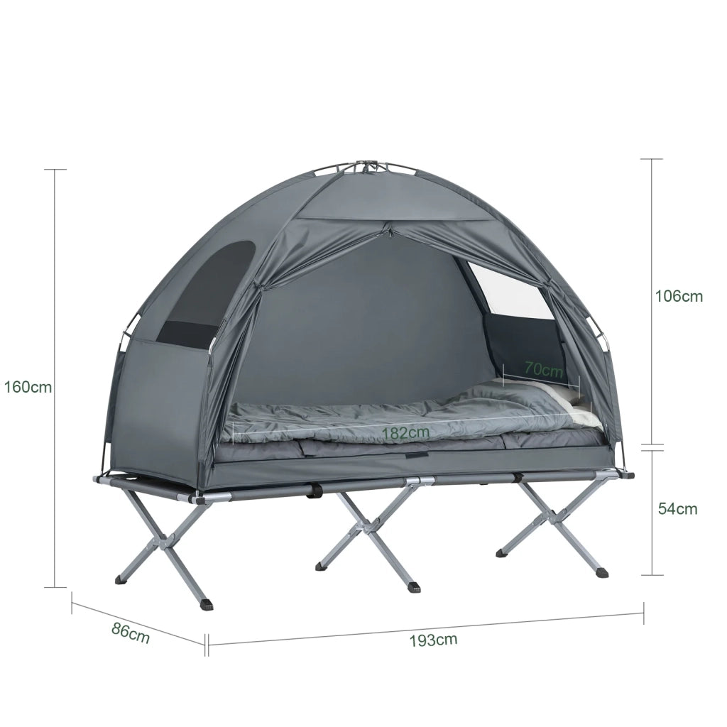 Brandina Pieghevole Campeggio Tenda Da Campeggio Con Materasso E 1 Sacco A Pelo Max Portata 114kg Grigio 193x86x160cm OGS32-HG