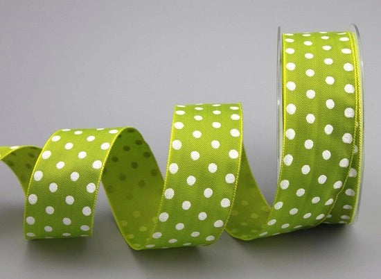 Cadeaulint con stippi luce verde-bianco 20 m x 40 mm con filo verde taftlint a righe colorate polkadot per Pasqua e compleanni bambini - 20 metri