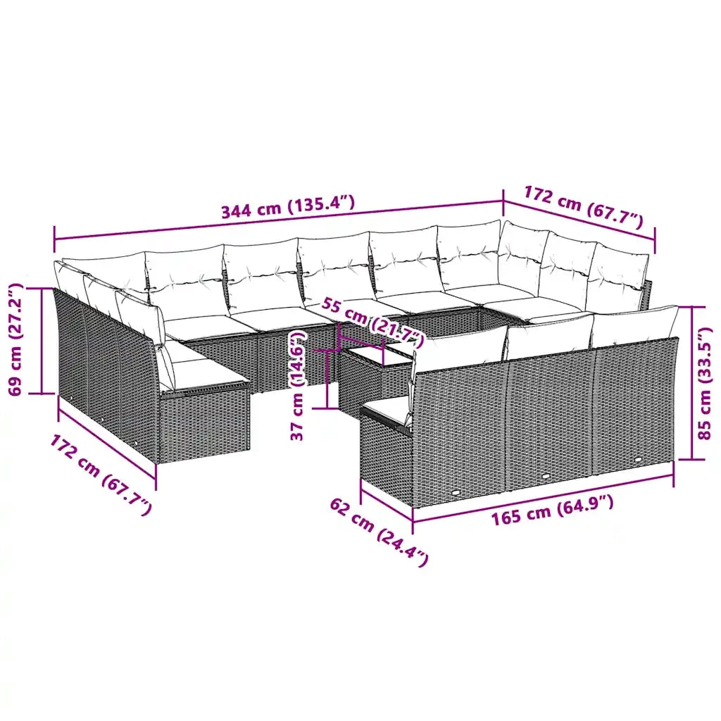 Set Divani da Giardino 14pz con Cuscini in Polyrattan