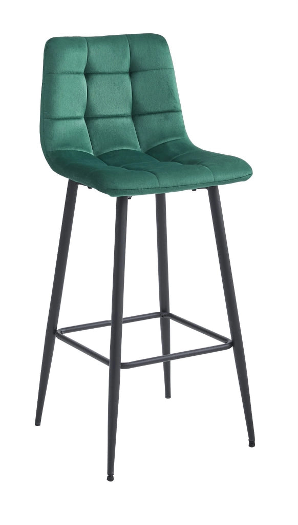 Set di 4 sgabelli da bar Valora TEOTO in velluto verde scuro con gambe in acciaio nero