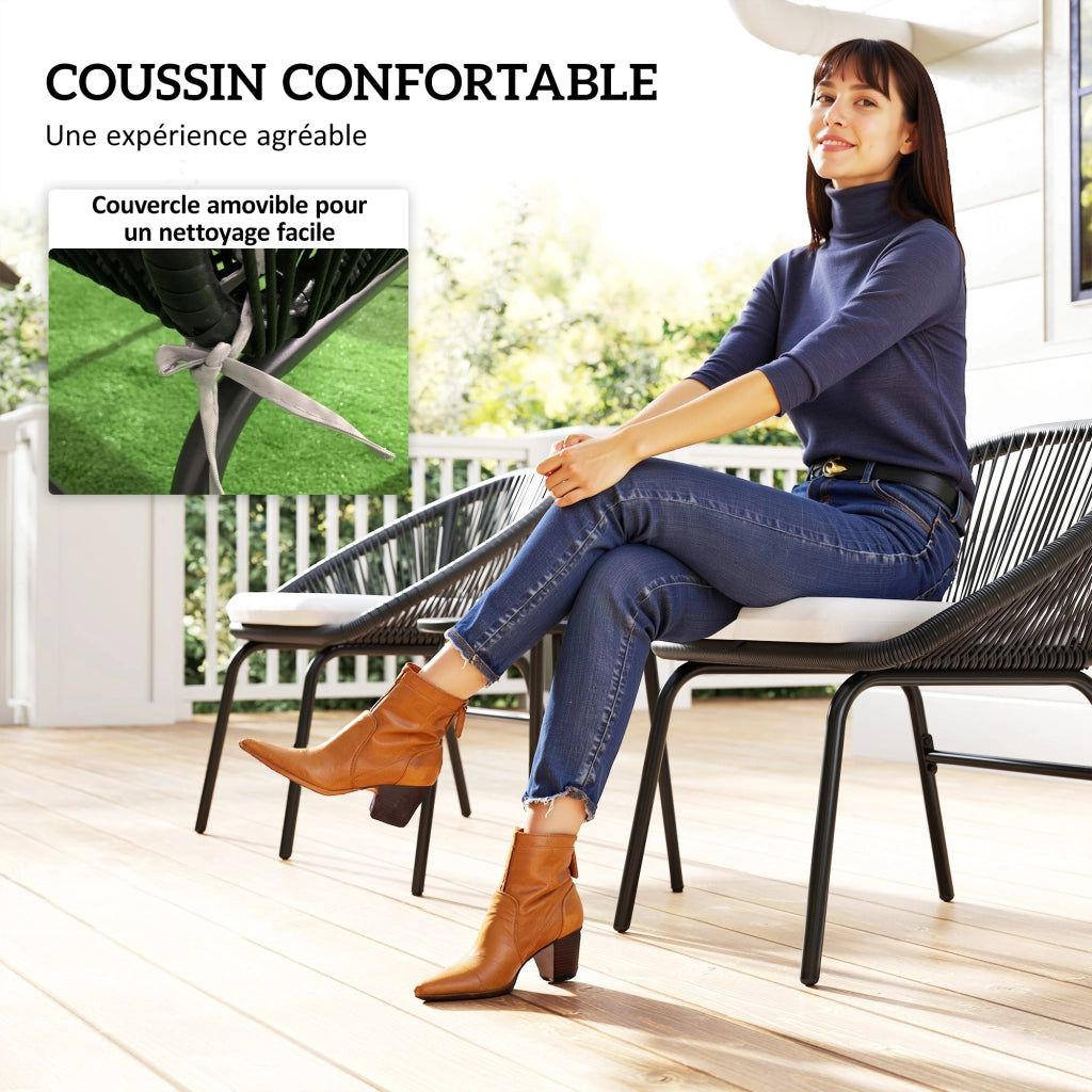 Set divano da giardino 2 posti con cuscini ¨C Zephmum ¨C Poly rattan grigio, acciaio