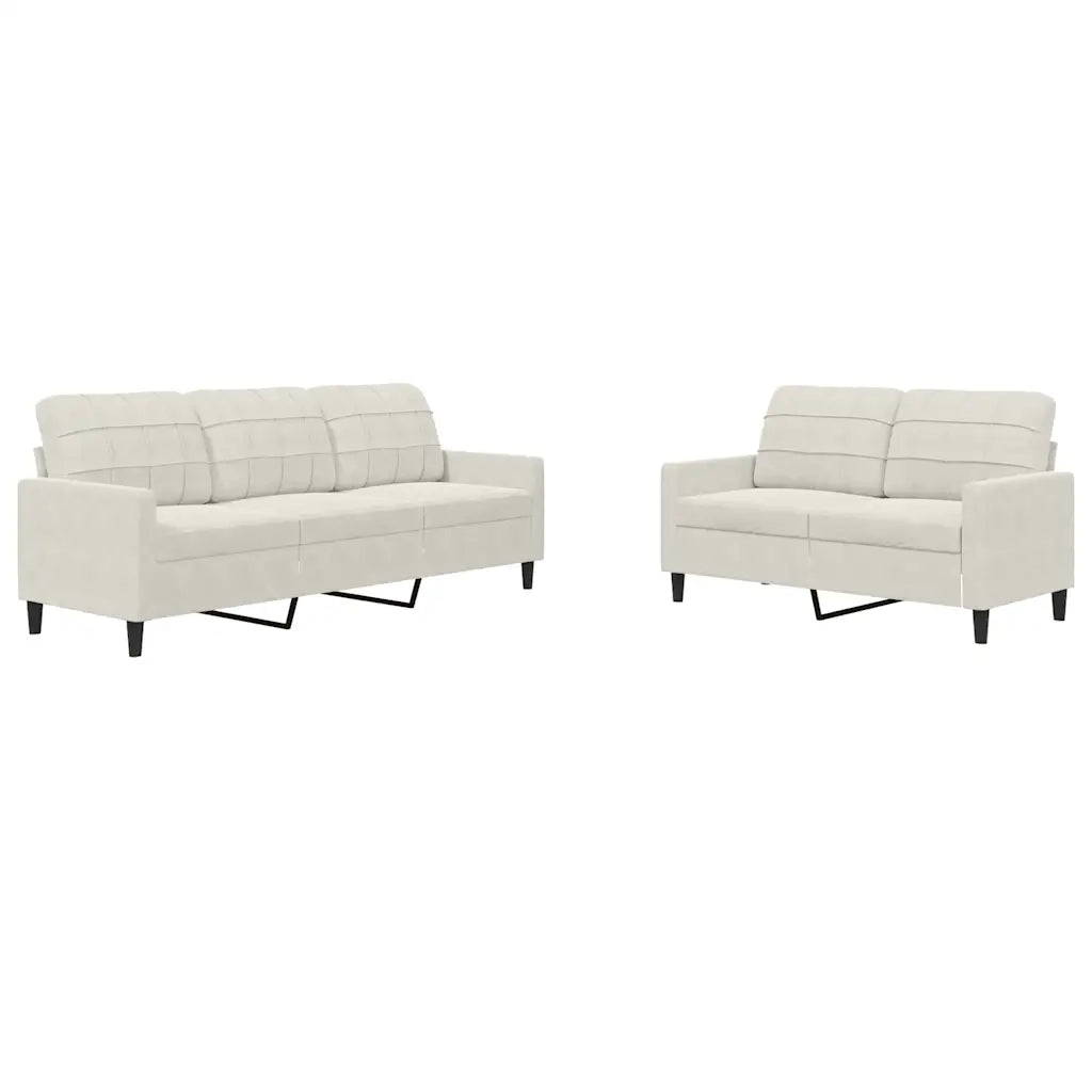 Set di Divani 2 pz con Cuscini Crema in Velluto