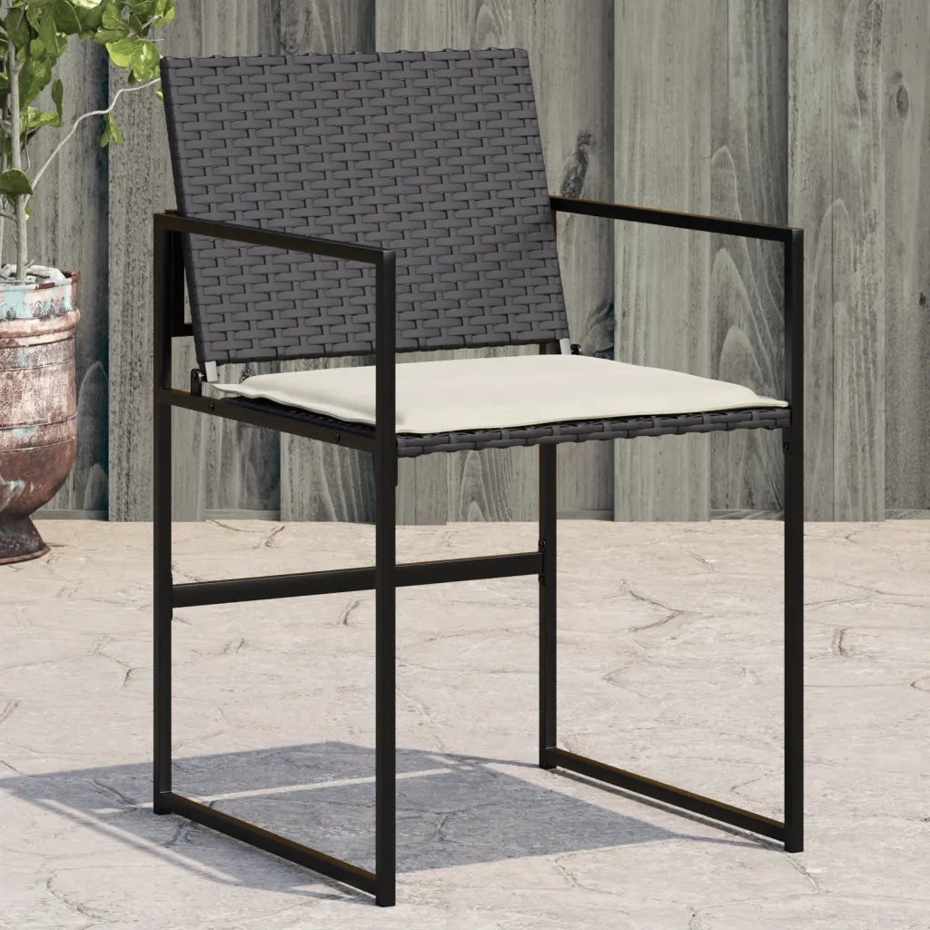 Sedie da Giardino con Cuscini 4 pz | Sedie da Esterno Nere in Polyrattan