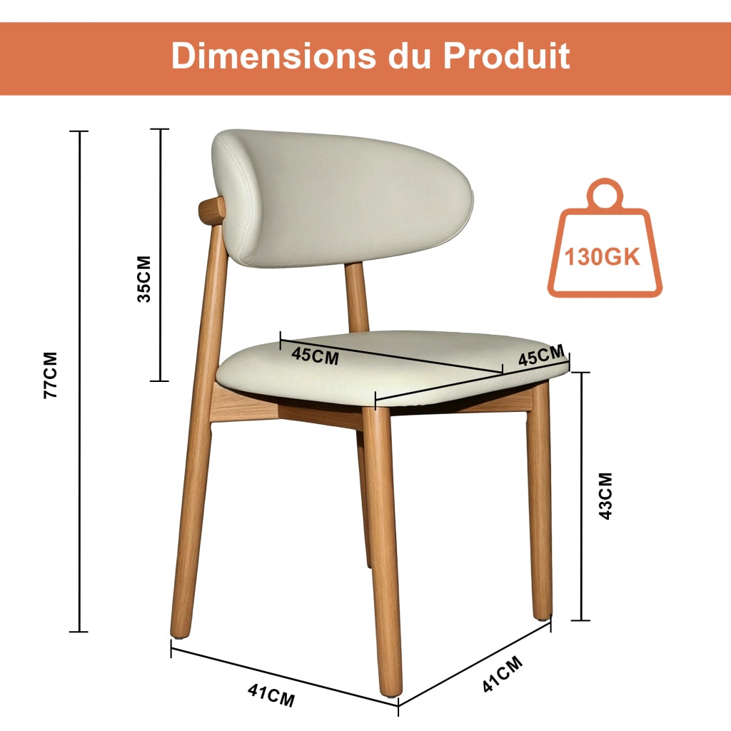 Sedia da sala da pranzo ergonomica set da 2 con piedini antiscivolo e struttura in legno di quercia PU bianco