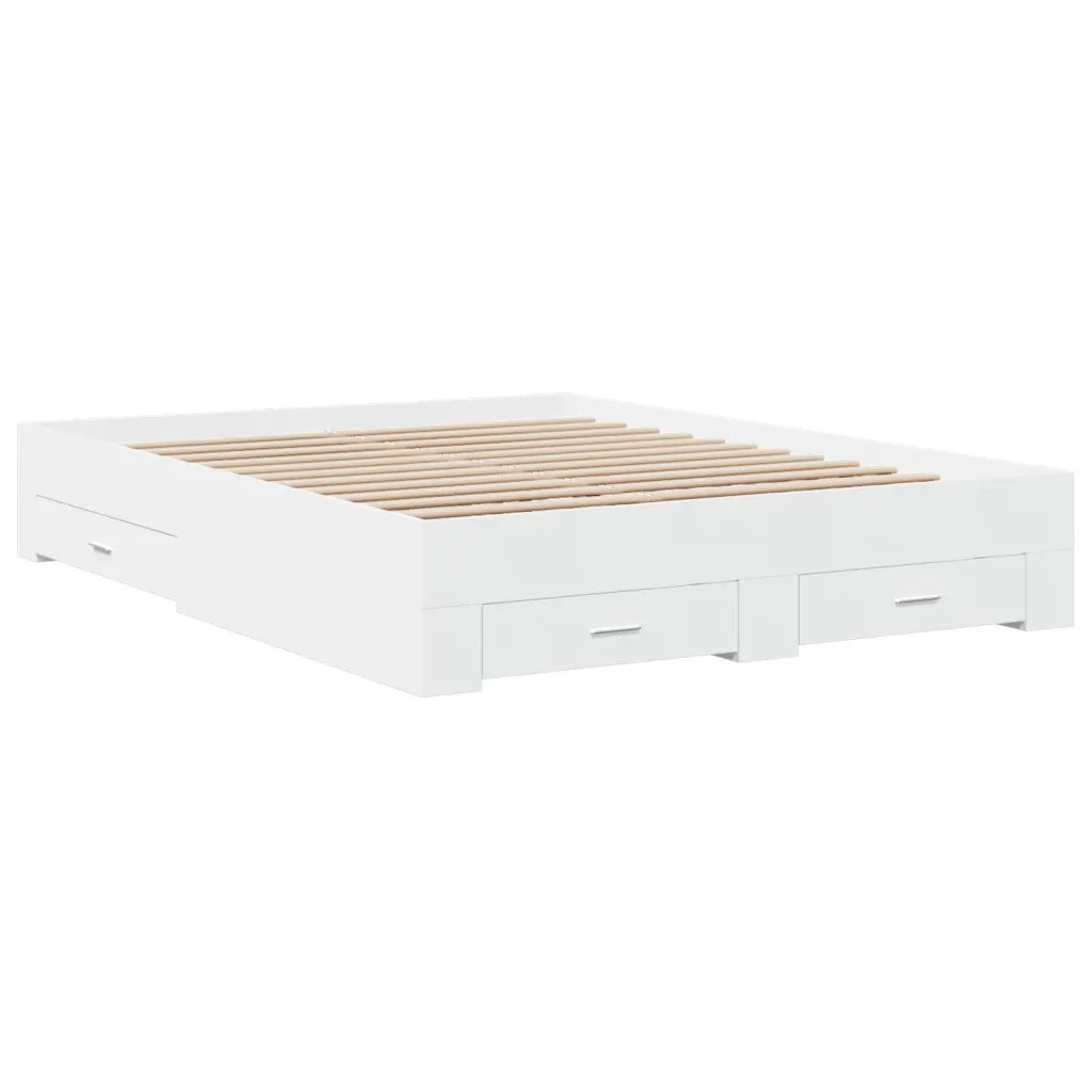 Letto matrimoniale | Letto per adulti | Giroletto con Cassetti Bianco 160x200 cm in Legno Multistrato
