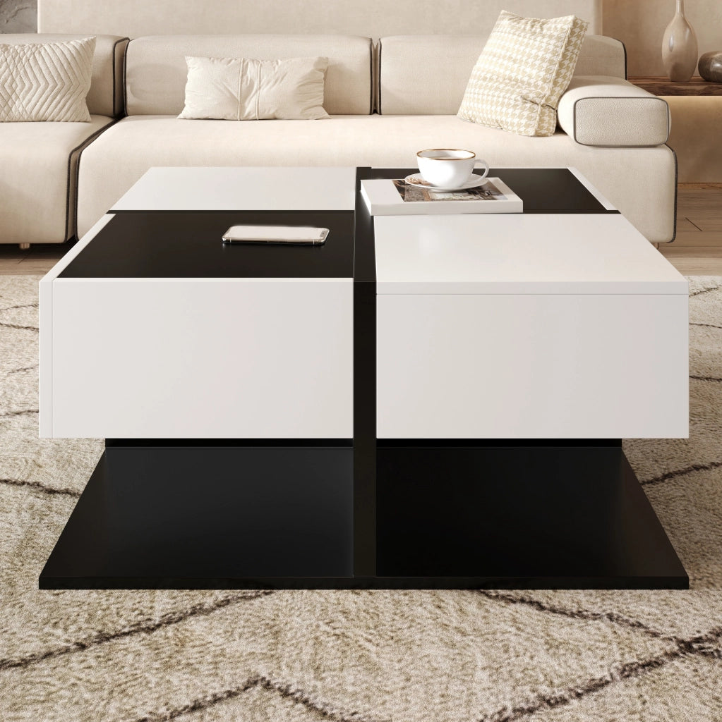 Tavolino da caffè quadrato bicolore con 2 cassetti 70x70 cm