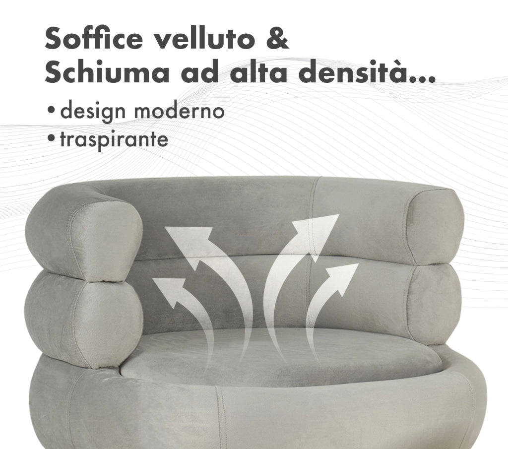 Poltrona Camera da Letto e Salotto in Velluto con Poggiapiedi Contenitore - Poltroncina Relax Moderna con Gambe in Metallo Placcato Oro - Design Moderno, Seduta Morbida con Cuscino - Sedia in Velluto - Grigio