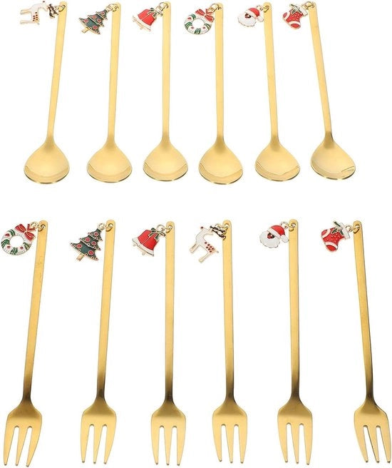 Set di forchette e cucchiai da Natale 12 pezzi con forchetta per frutta.