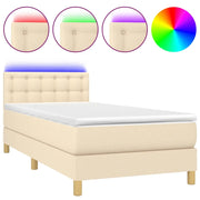 Letto singolo | Letto per adulti | Letto a Molle con Materasso e LED Crema 90x190 cm in Tessuto