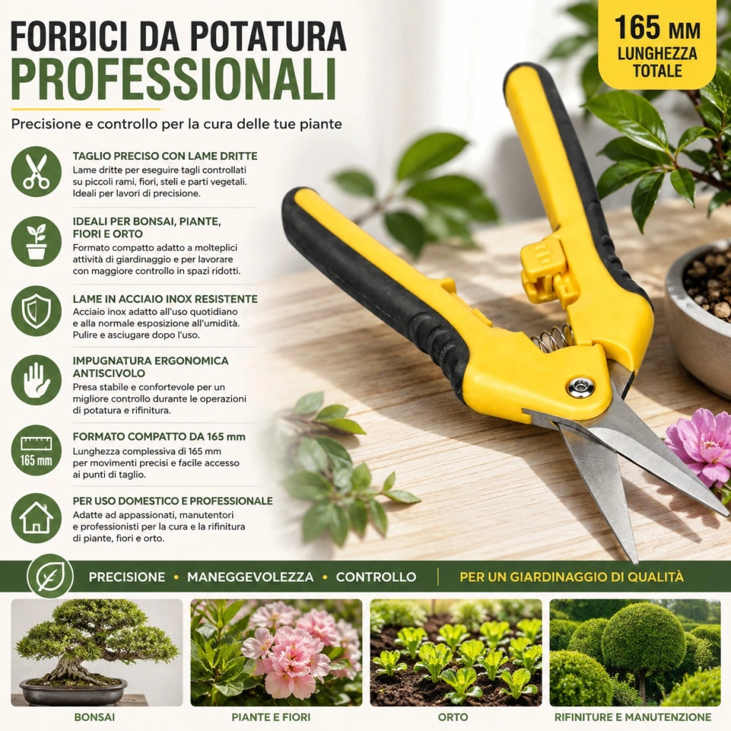 Forbici da Potatura 165 mm Acciaio Inox per Bonsai e Piante 353711