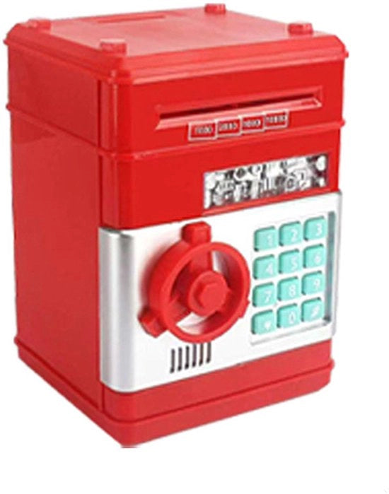 Giocattolo per bambini a tema natalizio combinato con cassaforte/ATM automatica con moneta musicale (rosso)