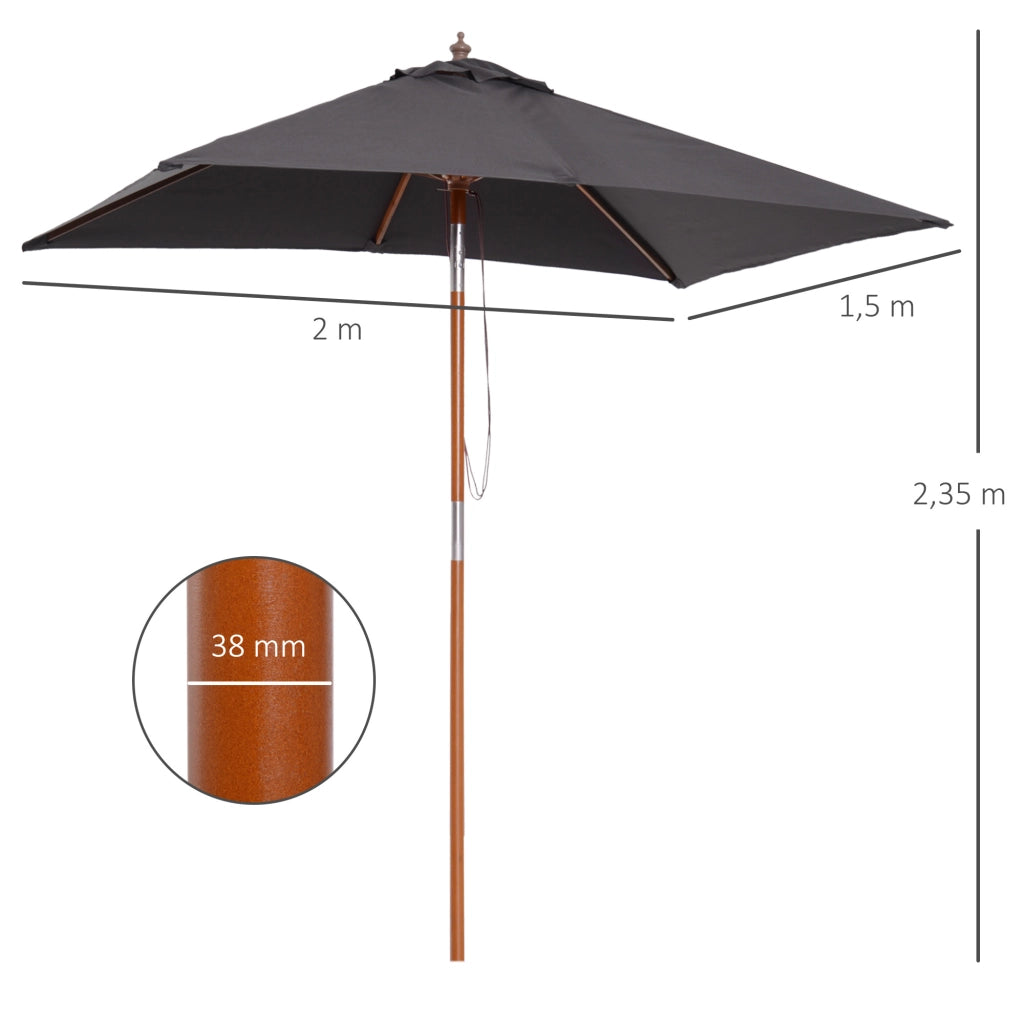 Ombrellone da giardino pieghevole rettangolare ¨C zephmum ¨C 200x150x235 cm grigio scuro