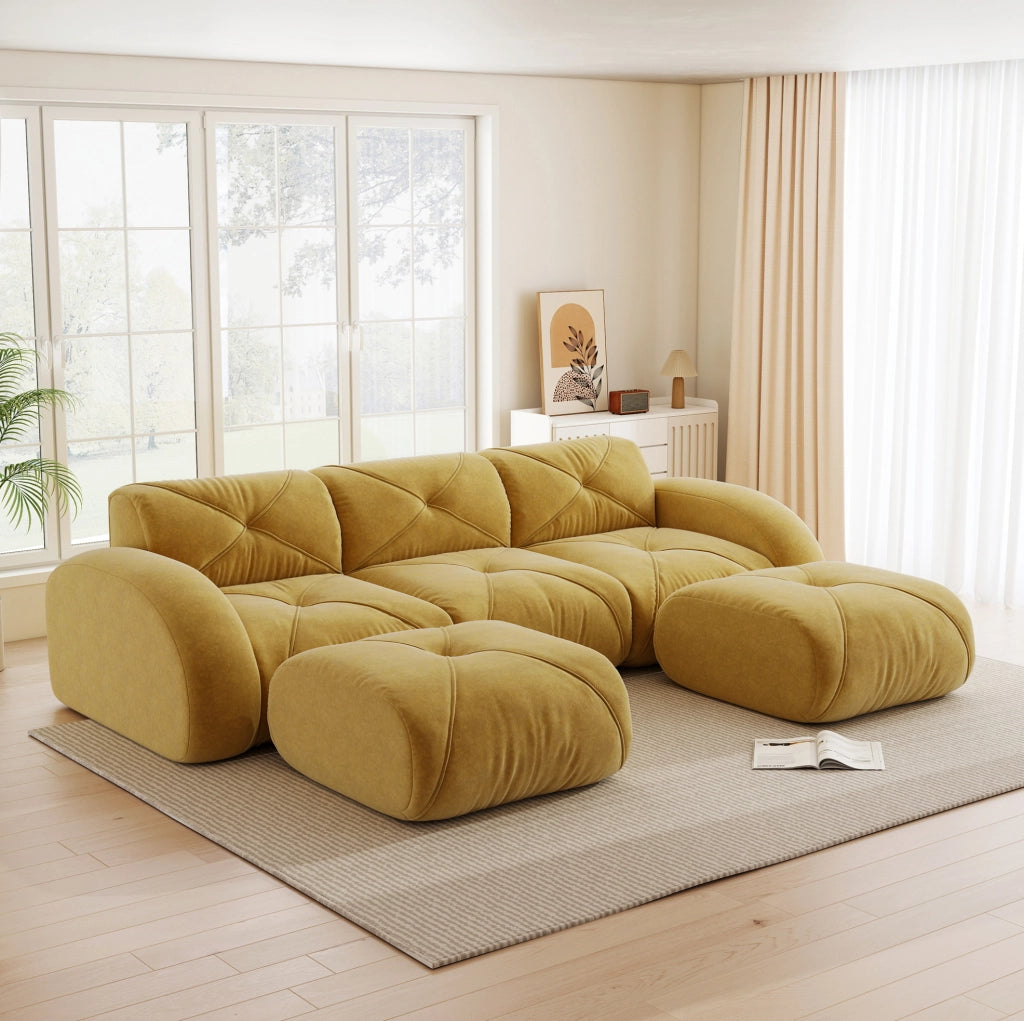 Divano modulare senza struttura in ciniglia giallo 281 × 171 × 76 cm