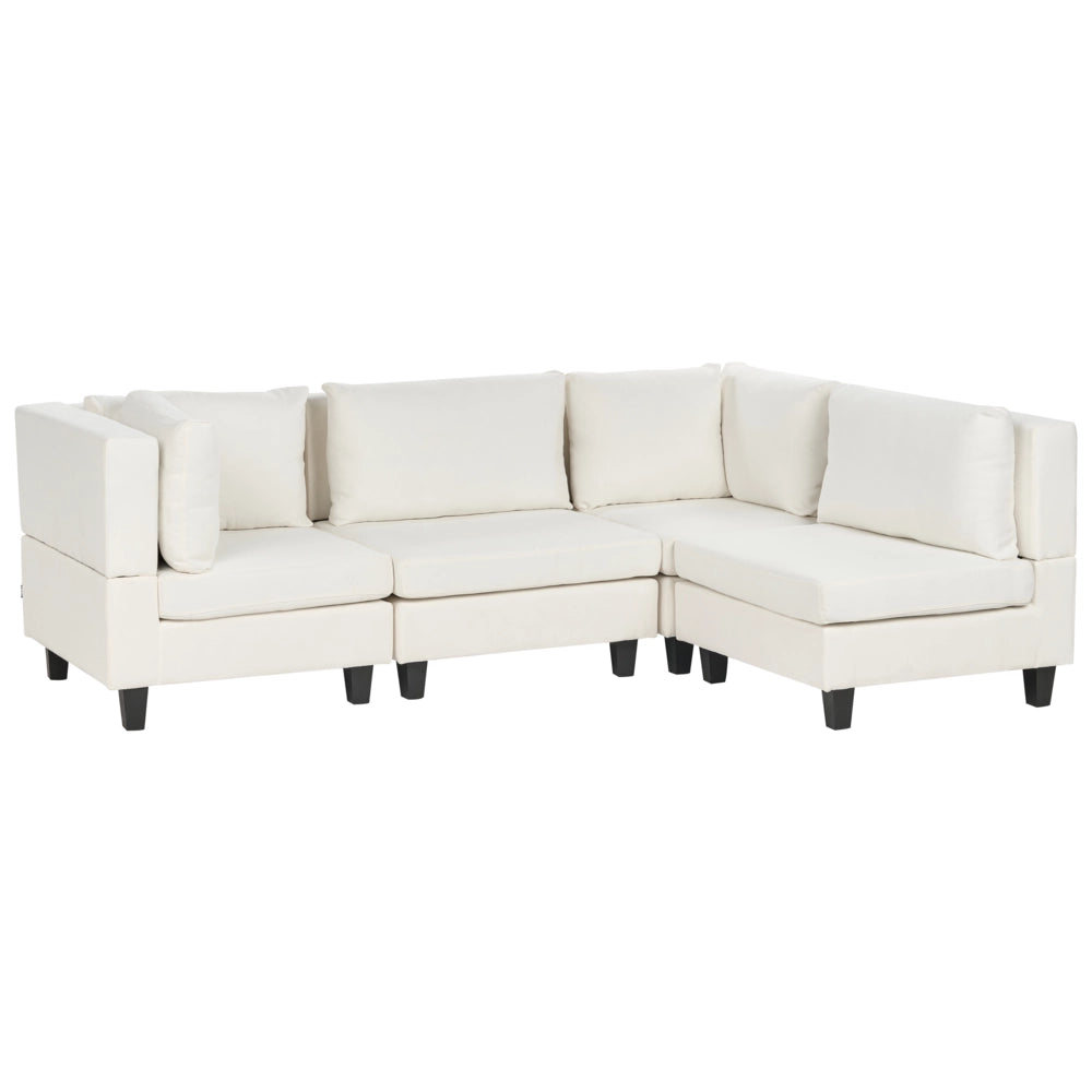 Divano componibile 4 posti imbottito in tessuto bianco gambe nere schienale  imbottito lato sinistro stile moderno
