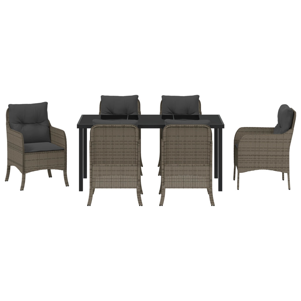 Set da Pranzo da Giardino 7 Pezzi con Cuscini Grigio Poly Rattan