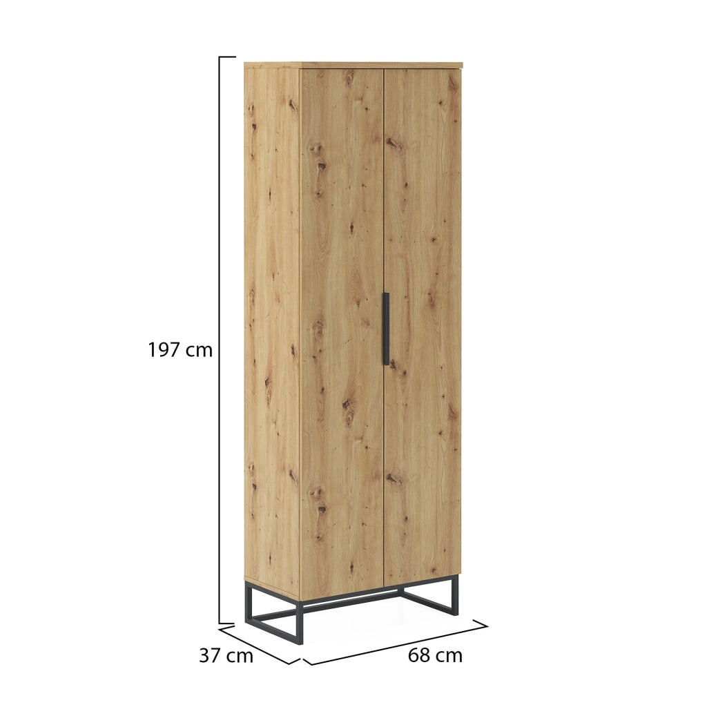 Casazza, Armadio Multiuso 2 Ante 5 Ripiani, 68x197h cm Marrone Rovere Nodi