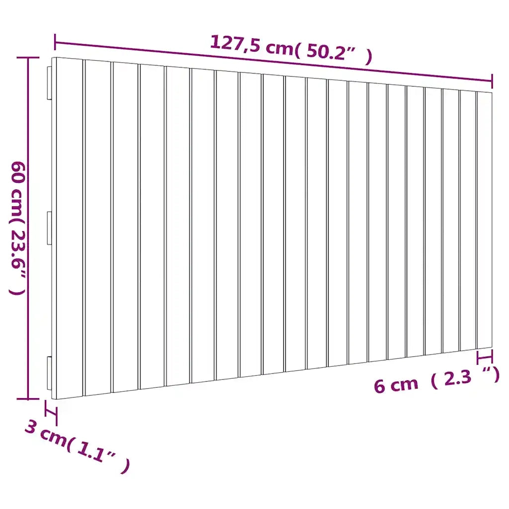 Testiera | Testata da Parete Nera 127,5x3x60 cm in Legno Massello di Pino