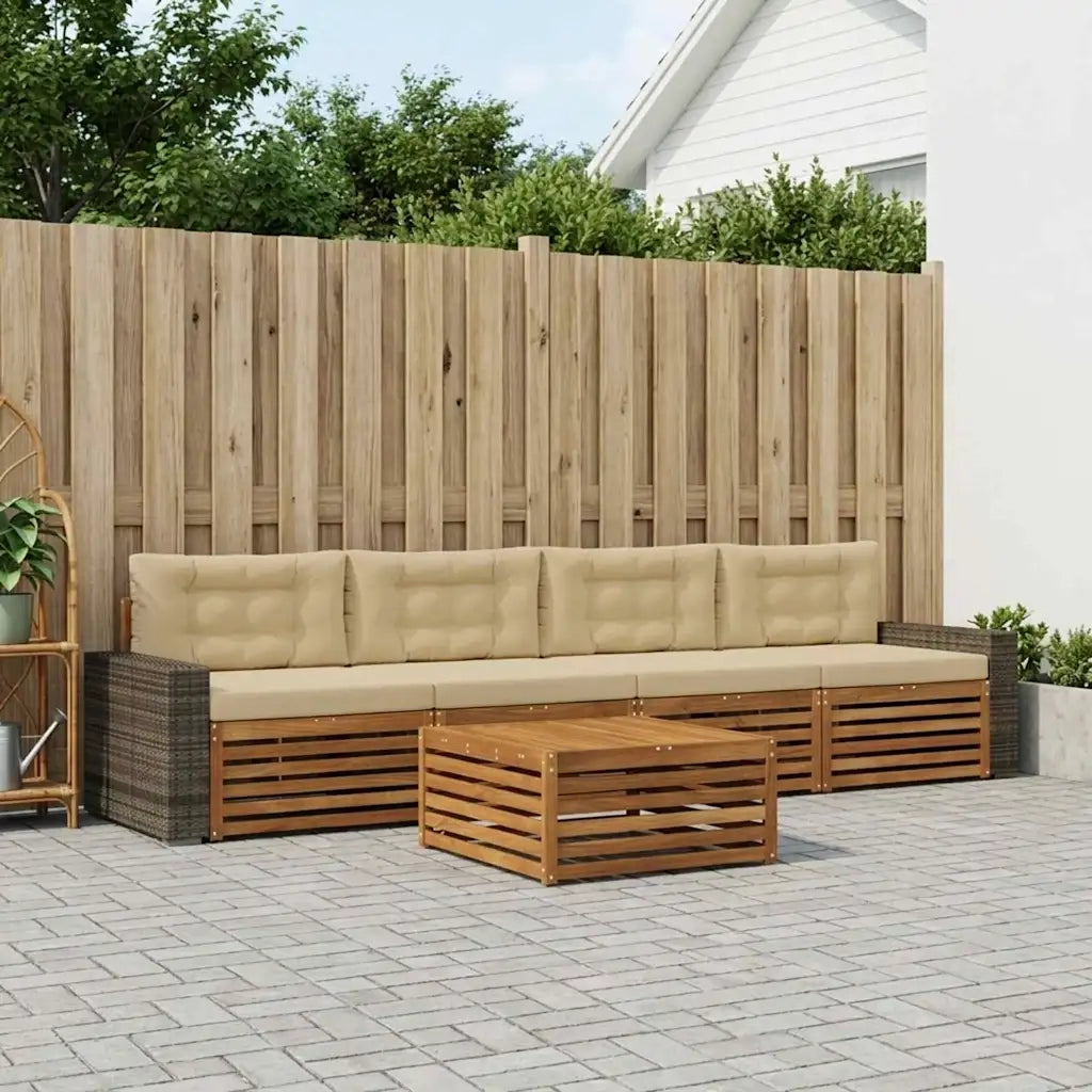 Set di divani da esterno con cuscino 5 pcs Naturale e Beige