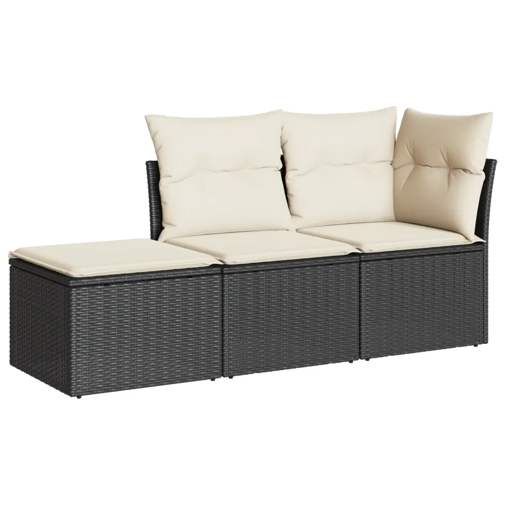 Set Divani da Giardino 3 pz | Set Salotto da Giardino con Cuscini in Polyrattan Nero