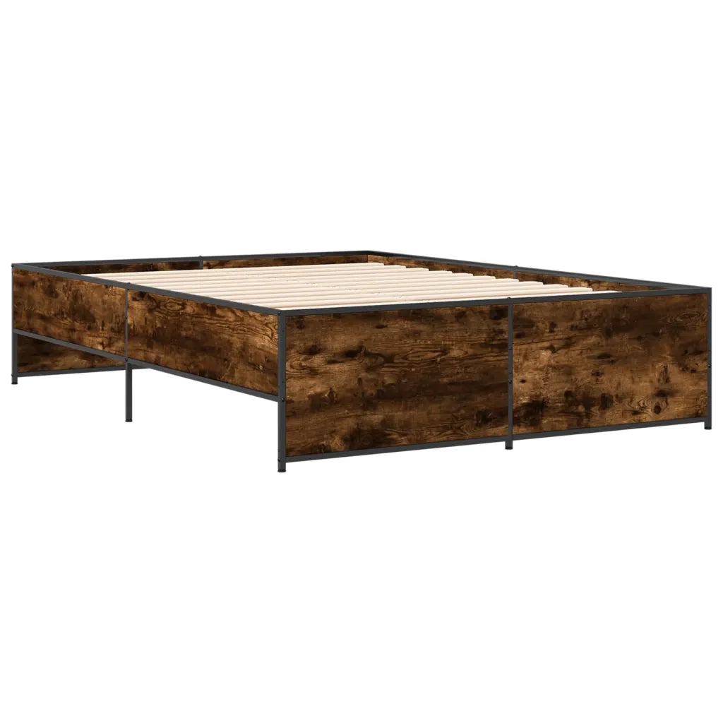 Letto matrimoniale | Letto per adulti | Giroletto Rovere Fumo 135x190 cm in Legno Multistrato Metallo