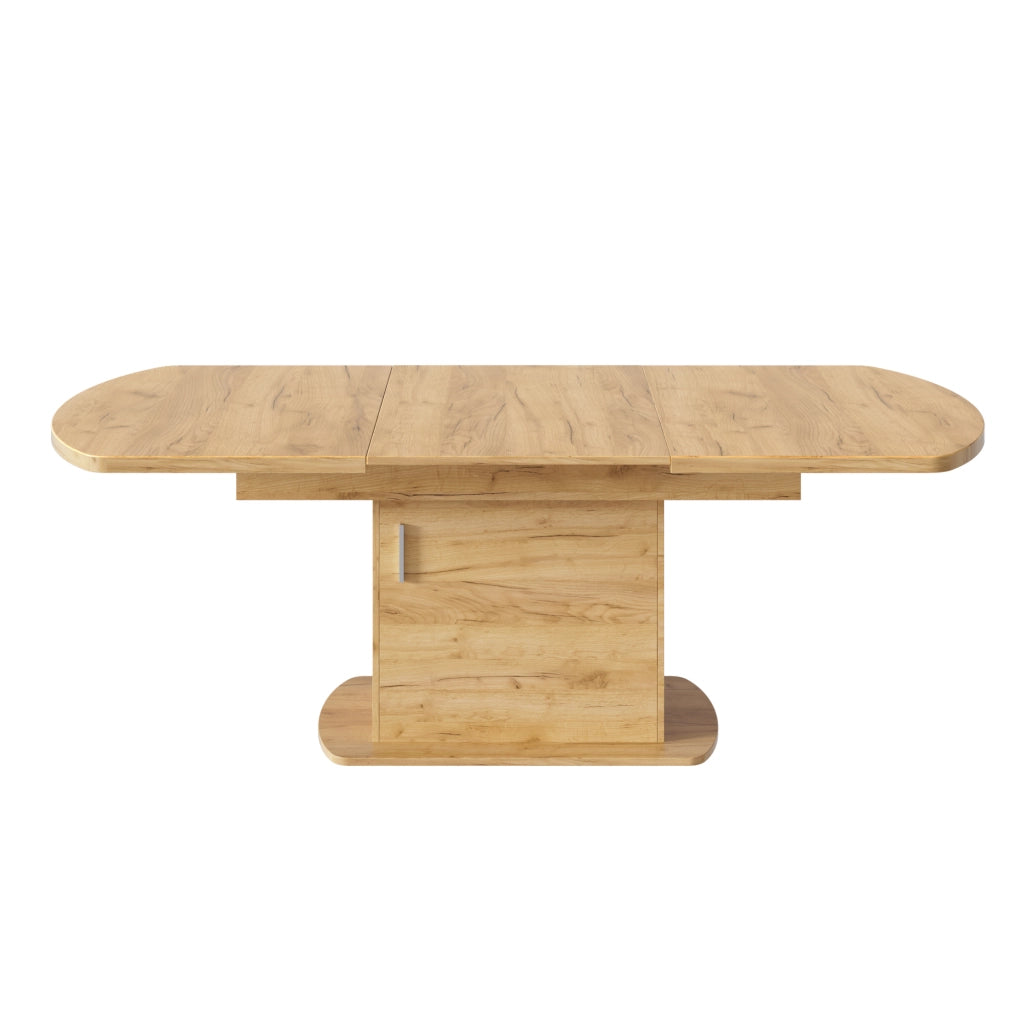 Tavolo da pranzo ovale allungabile con contenitore, 140/200 x 80 x 75 cm, colore rovere