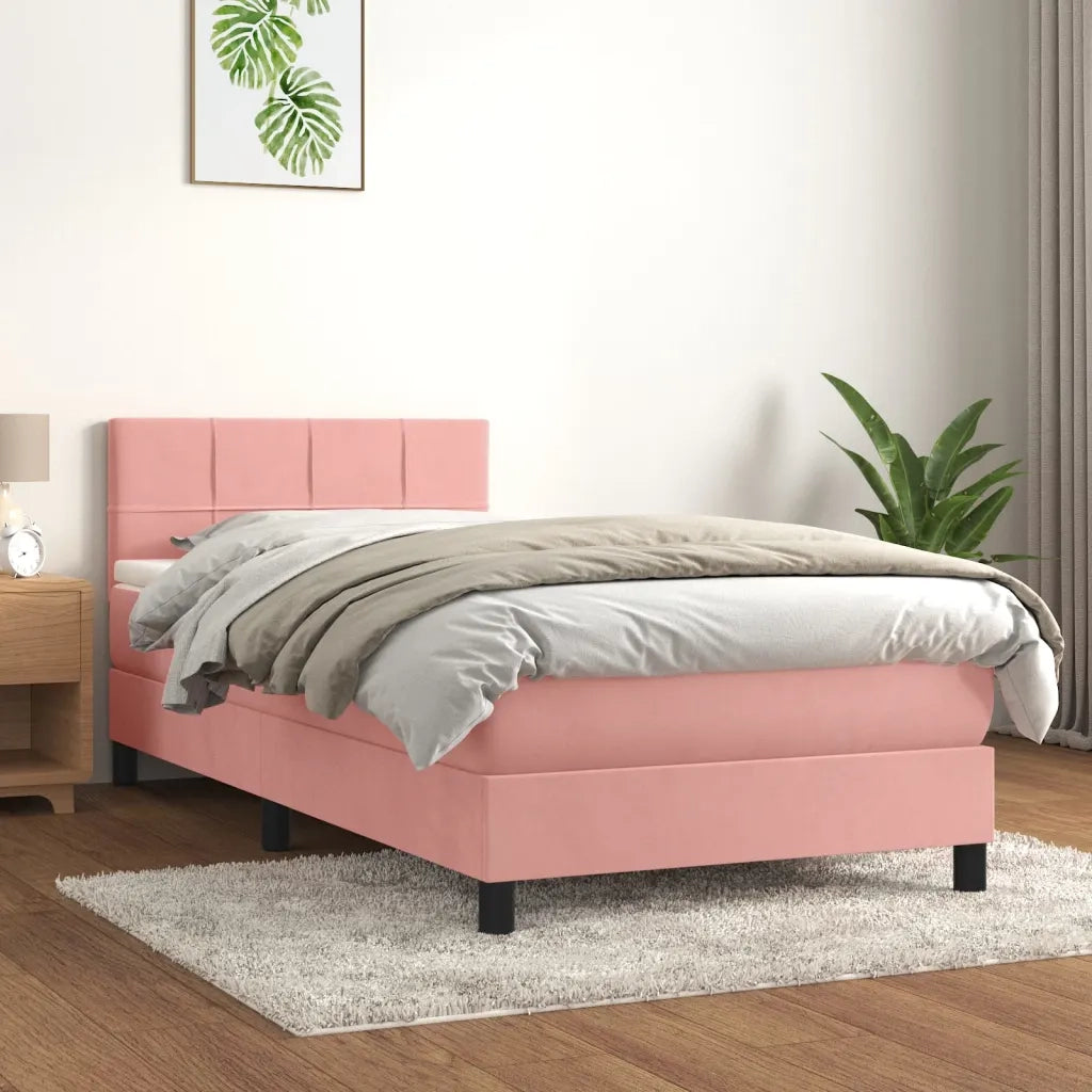 Giroletto a Molle con Materasso-Struttura Letto Rosa 100x200 cm in Velluto 925202