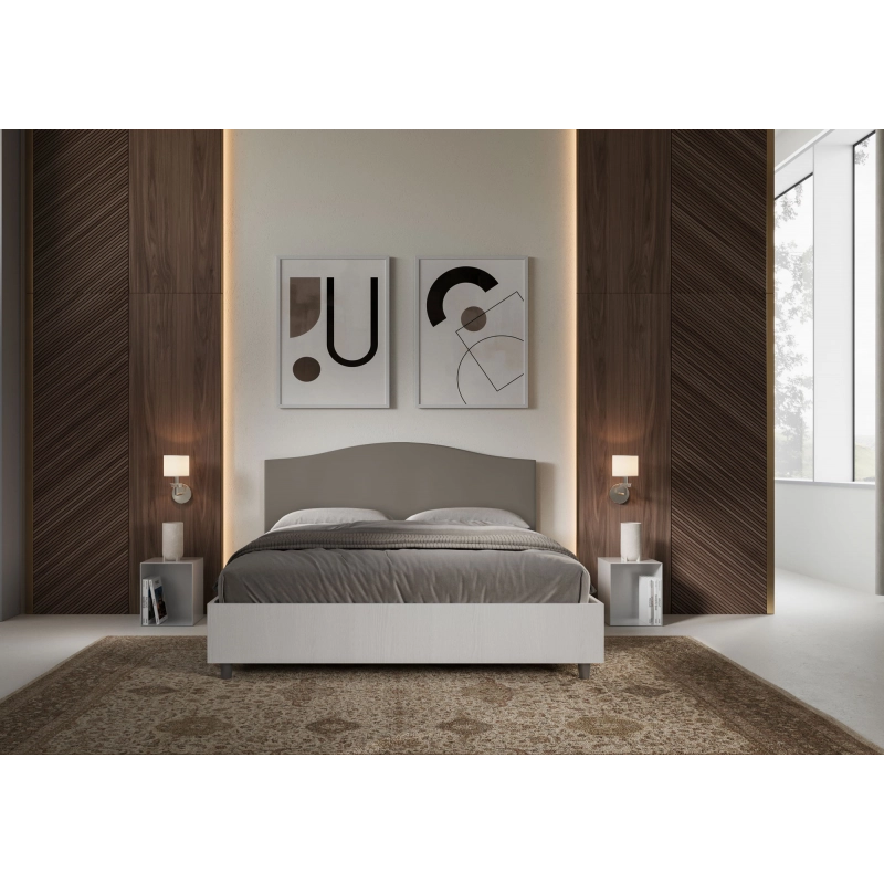 Letto Matrimoniale 160x190 cm struttura bianco frassino testata Grace - Similpelle,Cappuccino,Con rete