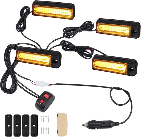 4 x 8 W LED Avviso di Sicurezza 12/24V Luce Stroboscopica Lampeggiante Giallo