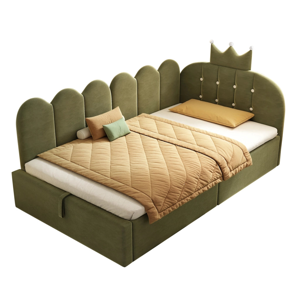Letto daybed 90x190 cm in velluto verde con contenitore idraulico