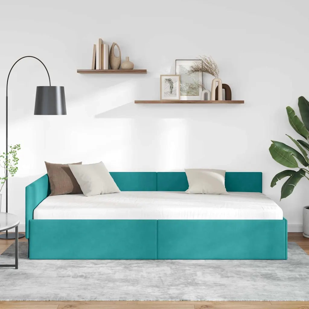 Cornice del letto ad angolo Turchese 80 cm x 200 cm Velluto 42016069