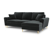 Cosmopolitan Design - Divano convertibile angolare destro con contenitore "Kyoto" 4 posti in velluto grigio scuro 