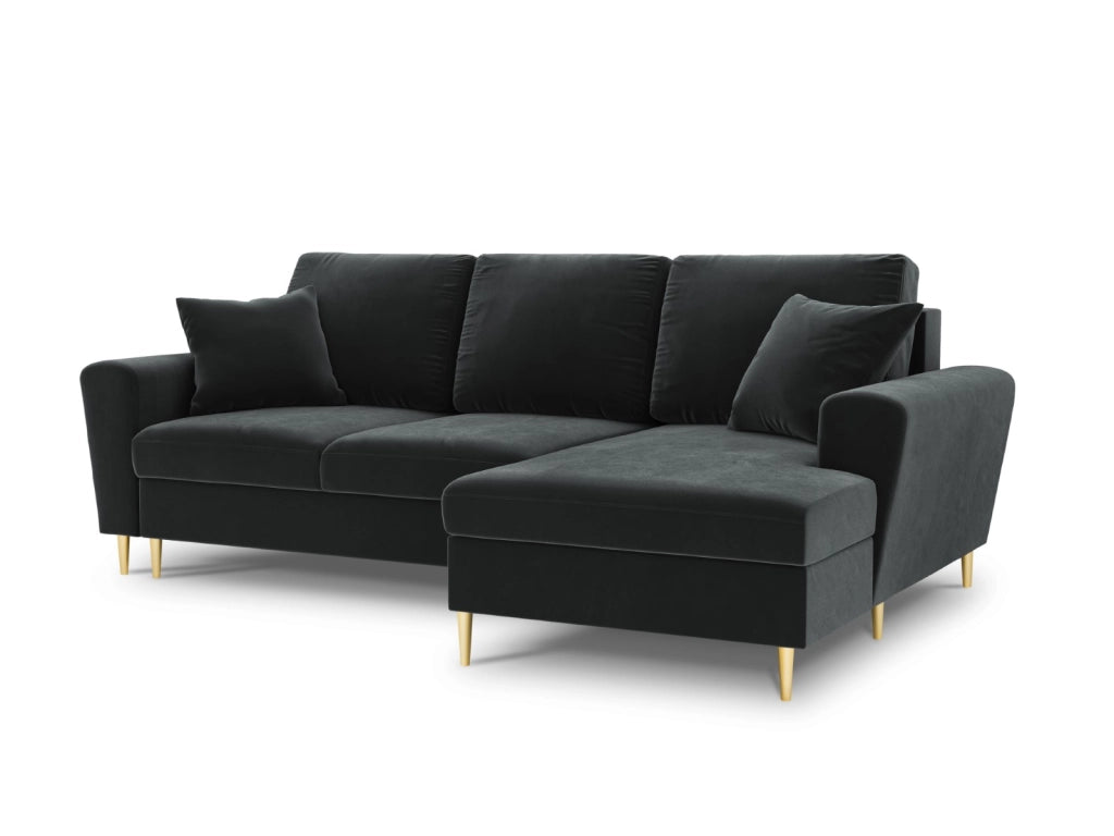 Cosmopolitan Design - Divano convertibile angolare destro con contenitore "Kyoto" 4 posti in velluto grigio scuro 