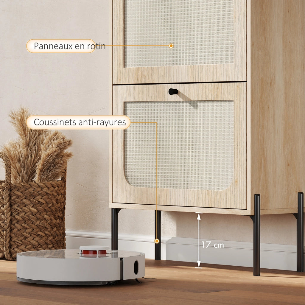 Scarpiera 12 paia con ante in rattan e 2 cassetti ¨C zephmum ¨C rovere 88x132x19