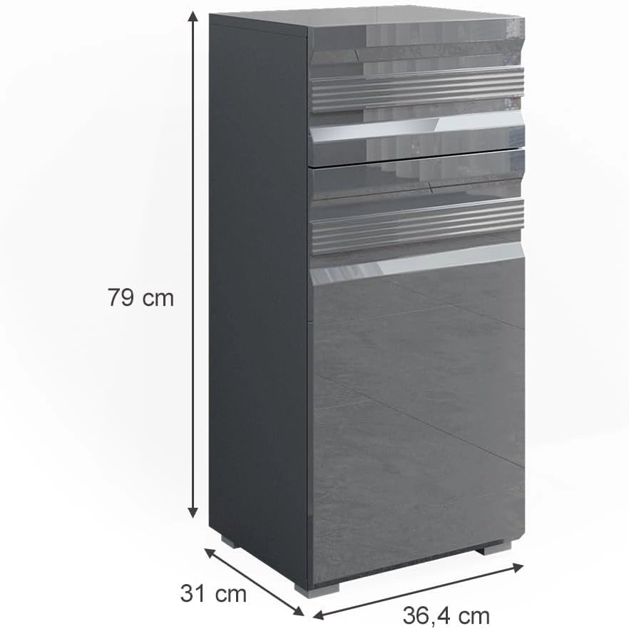 Mobiletto bagno Fredd, Antracite lucido, 36.4 x 79 cm, a parete con due ripiani interni regolabili