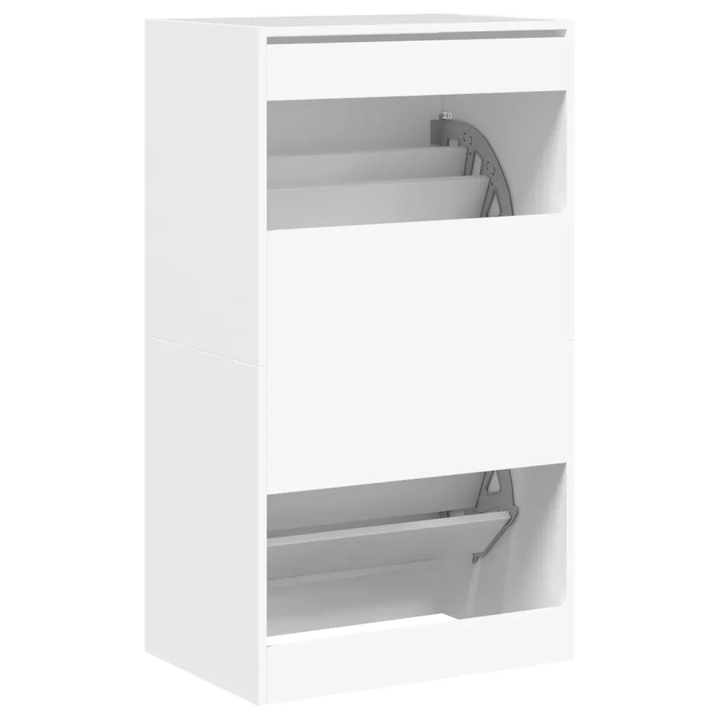 Scarpiera con 2 Cassetti Ribaltabili-Scaffale per scarpe Bianca 60x42x108 cm